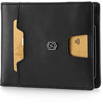 slimpuro FLAPP Kleine Geldbörse Herren & Damen, Leder Portemonee mit Münzfach, Geldbörse RFID Schutz, Geldbeutel Herren Leder für bis 8 Karten, Mini Geldbörse, Kreditkartenetui mit Münzfach - Schwarz