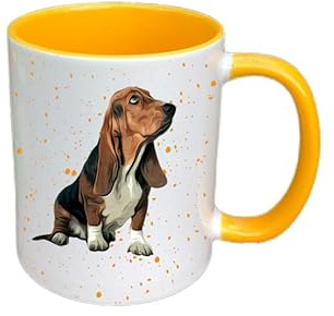 Personalised Basset Hound Mug Gift - Present for Dog Lovers - Gifts for Dog Owners - Personalised Dog Mug - Country Style Mug (Pink)