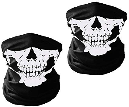 Janzoom 2 x Totenkopf-Masken für Motorrad, Ski, Party, Sport, Halloween, Fahrrad, Schwarz, 1, Schwarz , 50*25 cm