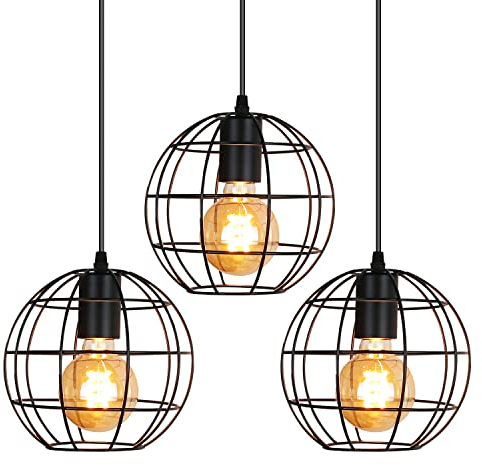 ZMH 3ER Pendelleuchte esstisch Schwarz Vintage Hängelampe Retro 1 flammig Pendellampe 150CM höhenverstellbar Esszimmerlampe Industrial Hängeleuchte E27 Max.40W aus Metall für Küche - Ohne Leuchtmittel