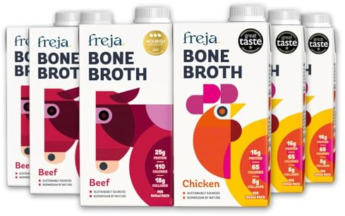 Freja Best of Bone Broth Mixed Pack | Beef & Chicken | Premium Broth | Delicious & Natural | Low Calorie | High Protein & Collagen | Not from Concentrate, Powder or Cubes | 6 x 500ml