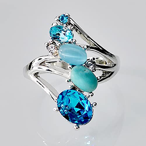 PAIHUIART Ring Ringe Damen Bijouterie Frauen Schmuck Damenring Eheringe Luxuriöser Weiblicher Türkis-Oval-Ring-Charme-Verlobungsring-Weinlese-Aqua-Blau-Zirkon-Stein-Eheringe Für Frauen