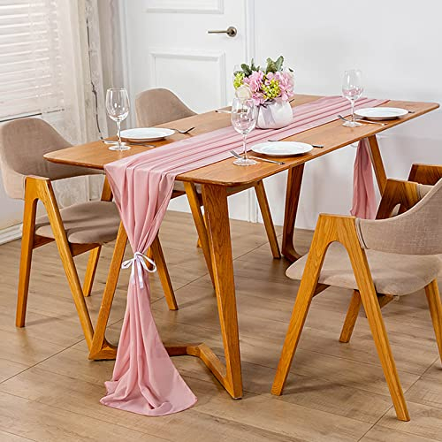 Swsen 6 Stück Chiffon Tischläufer Rosa 300 x 70 cm, Hochzeit Tischläufer Waschbar - Romantischer Hochzeitsläufer für Hochzeit, Geburtstag, Brautdusche, Babyparty, Tischdekoration
