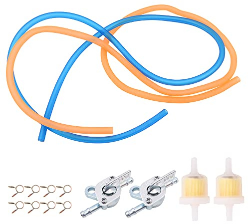 Tiardey Universal 2PCS Fuel Tank Valve Fuel Tap,Switch Fuel Tap Gasoline Filter with Oil Pipe Buckle for Generator Gas Engine Fuel Tanks - Orange&Blue