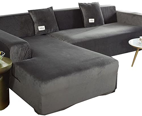 Sofabezug Samt L-Förmige Sofahusse L U Form Rechts Links Couchbezug Sofabezüge Für 1 2 3 4 Sitzer Elastische Couch Bezug Sofa Überzug Ecksofa Sofa Hussen Abdeckung ( Color : Grau , Size : 145-185cm )