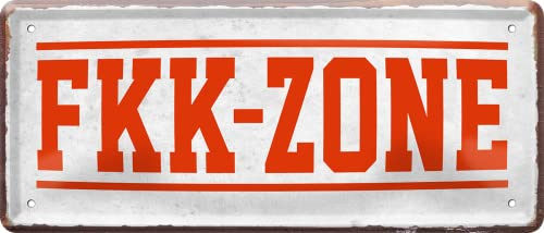 schilderkreis24 – Blechschild Lustiger Spruch “FKK-ZONE“ Deko Humor Geschenkidee Mann Frau 28x12 cm