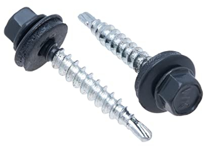 4.8 mm x 25 mm Vis de toiture, tête hexagonale autoperceuse colorée (RAL 7016 Gris anthracite) vis de toit avec rondelle scellée en EPDM, vis à gros filets trempés zingués antirouille pour l'extérieur