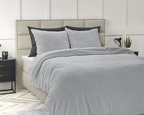 Sleeptime Bettwäsche Plüsch Winter - Kuschelig Flauschig Warm - 135cm x 200cm - Grau - Bettbezüge Winter - Bettwäsche mit Reißverschluss - Bettwäsche Set mit 1 Kissenbezüge 80cm x 80cm
