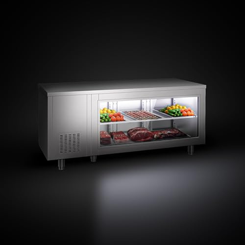 GGM Gastro | KTGFF187D | Kühltisch - 1800x700mm - rückseitig 3 Türen - mit Glasfront