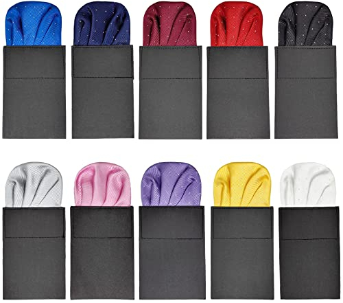 AUSUAYA Herren Einstecktuch, vorgefaltet, Seide, 10 Stück, vorgefaltet, für Hochzeit, Party, Anzug, Smoking, GBPFH6, Scharfe Ecken – Pink, Weiß, Schwarz, Rot, Grau, Gold, Königsblau, Rosa, Lila,
