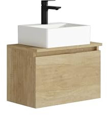 Baikal MAIA, Conjunto de Mueble de Baño. Mueble pequeño con Lavabo cerámico. Mueble Suspendido en Pared. Opción con Espejo y con Aplique LED. Mueble MONTADO. SIn Espejo Nature