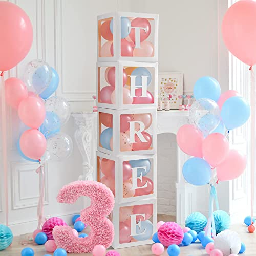 59Pcs Babyparty-Dekorationsboxen für Jungen und Mädchen, weiße transparente Ballonboxen mit 54 Buchstaben (2 Sätze BABY + A-Z), Babyblöcke für Babyparty,Geburtstagsparty-Dekoration,Geschlechtsanzeige