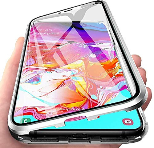 Hülle für Samsung Galaxy A34 5G, Magnetische Metallrahmen Handyhülle 360 Grad Full Body Vorne hinten Gehärtetes Glas Schutzhülle Einteiliges Ultra Dünn Flip Transparente Cover