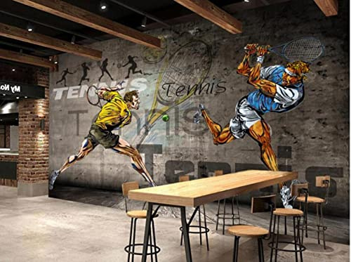 MOBYAT 3D-Tapete, Tennishalle, Fitnessstudio, Wandtapete, Tennis-Raumdekoration, Sport-Hintergrund, Wandbild, 3D, 200 x 140 cm