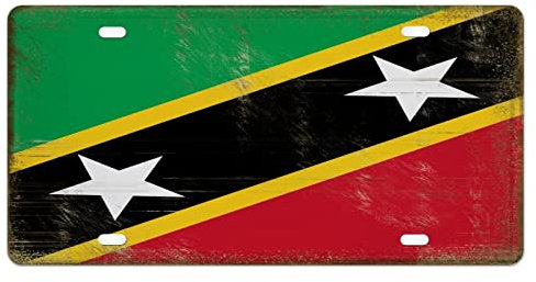 Metall-Autoschild, St. Kitts und Nevis-Flagge, Neuheit, Auto-Auto-Tag, Vanity-Geschenk, Nummernschild, Neuheit, Auto-Auto-Tag, Land, Nation, Vintage-Flagge, Aluminium-Metall-Nummernschild, 30,5 x 1