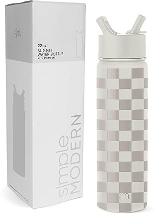 Simple Modern Water Bottle with Straw | Insulated Stainless Steel Thermos for Sports Gym | Summit Collection | 650ml | Checkmate
