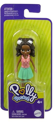 Polly Pocket Sammelpuppe ~ Polly's Friend mit grünem Rock, rosa Hemd mit Herzen und weißen Stiefeln ~ Afroamerikaner ~ 8,9 cm groß ~ HHX87