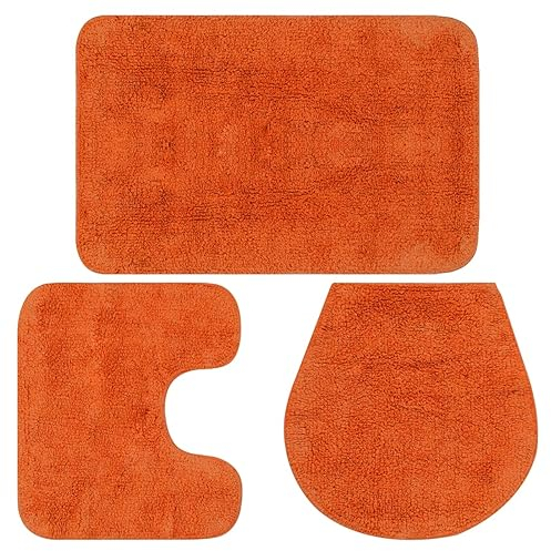 BaraSh Badematten-Set 3-TLG. Stoff Orange Badvorleger rutschfest Waschbar Badezimmer Matte
