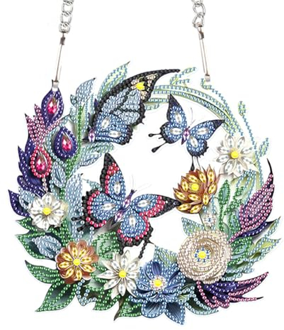 5D DIY Diamond Painting Weihnachtskranz Weihnachtsgirlande Set, Diamant Painting Anhänger Türkranz Kits mit Kette, Diamant Malerei Girlande Weihnachtsdeko Tür Fenster Deko DIY Geschenk (V)