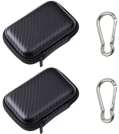 Caja de Cables portátil de 2 Piezas con mosquetón de 2 Piezas,Caja de Almacenamiento de Cables de Carga, Resistente Funda Universal para Auriculares(Negro)