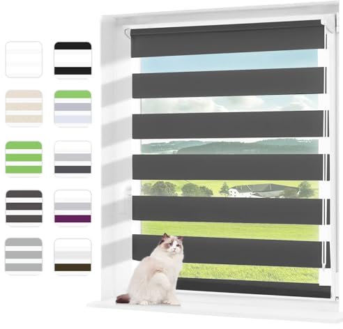 Wudomi Doppelrollo Klemmfix ohne Bohren Anthrazit 35x110cm(BxH),Lichtdurchlässig und Verdunkelnd Duo Rollo,Klemmrollo Seitenzugrollo für Schlafzimmer, Badezimmer, Wohnzimmer Fenster und Tür