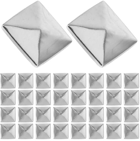 TOPPERFUN 100 Stück quadratische Spikes, DIY-Zubehör, Pyramiden-Nieten, flache Rückseite, Kupfer-Nieten, silberfarbene Pyramiden-Nieten, Punk-Spikes, Pyramiden-Nieten, flache Rückseite, Nieten,