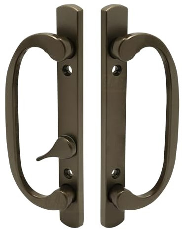 8.5 Legacy Sliding Patio Door Handle Set – Bronze, Non-Keyed, Offset Latch– Replacement Handle Fits 3-15/16 Screw Spacing, 1-1/4 to 2-1/4 Thick Doors– Sash Controls 2265– Mortise Lock NOT Included