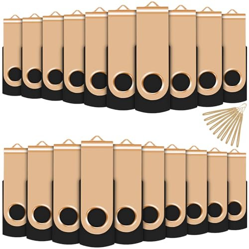 Cle USB 16GB, EASTBULL Clé USB 2.0 Flash Drive Clef USB Pivotant Stockage Disque Mémoire Stick Pendrive avec 20 Cordes (16GB*20PCS Or)