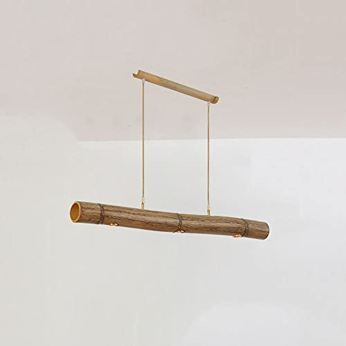 SEMANHUAOZ Lámpara colgante de isla lineal lineal de 3 luces LED de 9 W, lámpara colgante de tira larga, lámpara colgante de madera rústica vintage de bambú for comedor, cocina, isla, bar, mesa de bil