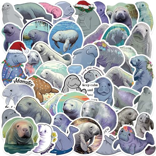 Meerestiere Aufkleber Manatee Stickers 50 Stück Skateboard Graffiti Aufkleber Motorräder Fahrrad Snowboard Gepäck Laptop Auto Koffer für Kinder und Jugendliche Wasserdichte Vinyl Aufkleber