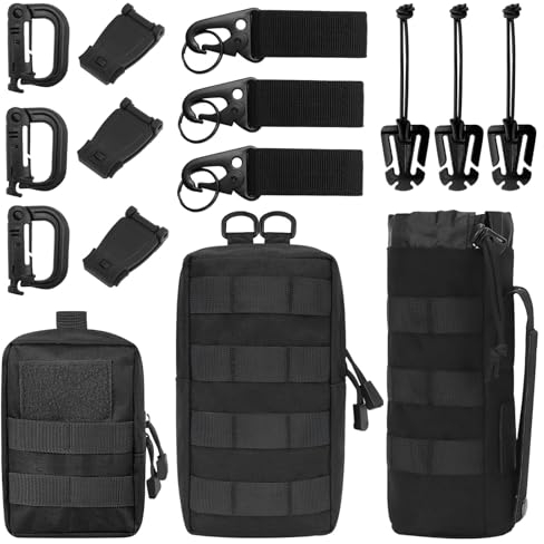 Molle Tasche Klein 3 Pack Taktische Hüfttaschen Taktische Tasche mit 12 Zubehör Tactical Bag Multifunktional Bauchtasche Kompakt Gürteltasche EDC Pouch Militär für Camping Radtouren Training(Schwarz)