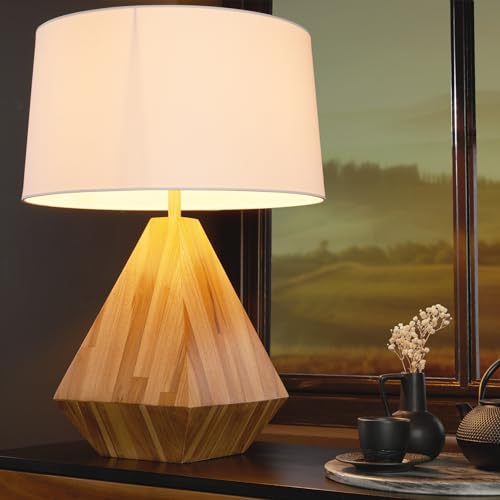 Riess Ambiente Massivholz Tischlampe DIAMOND 65cm Teak natur weiß modern handmade Nachttischlampe Lampe Beistelllampe Dekolampe abstrakte Lampe Wohnzimmerlampe