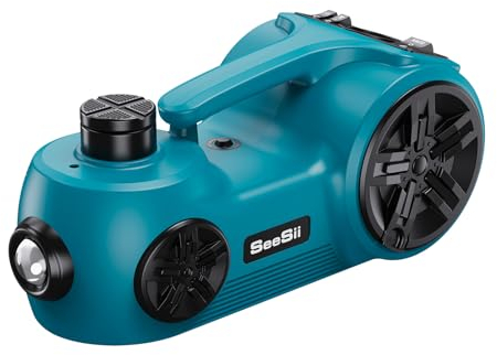 Seesii Wagenheber Hydraulisch 5T 3T 2T: 3-in-1 Wagenheber Elektrisch 12V mit Tire Inflationspumpe & LED-Licht, passend für Auto, SUV, MPV & Van(15,5-45 cm Hub Reifen wechseln Garagenreparatur