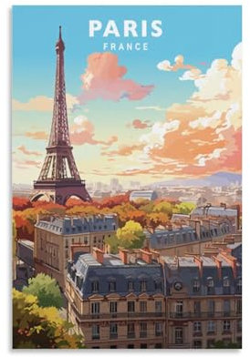 Jdjdu Paris Frankreich Vintage Reiseposter Geschenk Wanddekoration Gemälde Poster Leinwand Kunst Poster