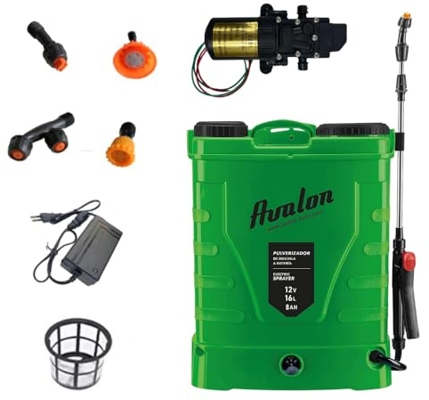 Avalon - Pulverizador de Mochila a Presión de 1 Lanza con Batería Recargable y Bomba de Repuesto, Tanque 16L, Lanzas INOX Verde