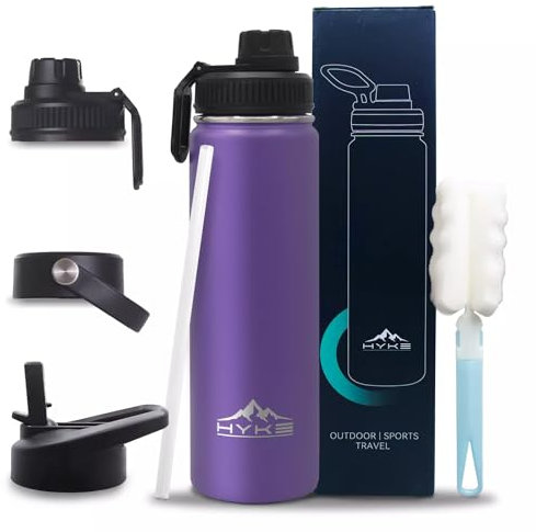 Rensinnoal Insulated Water Bottle 700ml Leakproof Stainless Steel Thermo Mug with Straw Double Vacuum Water Bottle (Purple)