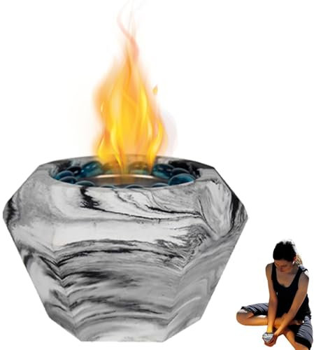 Tragbare Tischfeuerstelle, Tischkamin - Tisch-Feuerstelle im Marmor-Design | Modische, ästhetische, langlebige, Elegante Innen-Feuerstelle, Tischplatte für Balkon, Dekoration, Terrasse