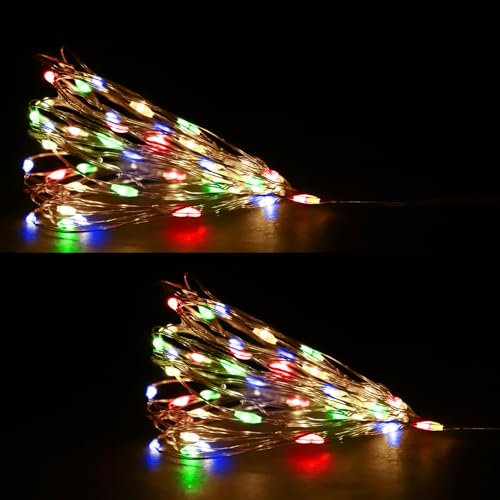 ANSIO® Christmas Lights 2 x 100 LED Multicoloured Copper Wire Fairy Lights, Indoor Use Christmas Tree Lights for Christmas Decorations Garden & Party with Remote – USB Powered