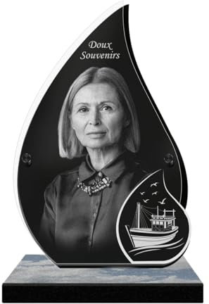 ETERNEL - Plaque Funéraire Personnalisée Lueur Bateau Photo et Texte Personnalisable, Plaque Funéraire Gravée au Laser pour Hommage, Plaque Tombale, Mortuaire, Deuil, Funérailles