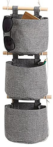 Yolispa 3 Stücke Mauer Hängend lagerung TascheBaumwoll-Leinen-Stoff-Aufbewahrungstasche zum Aufhängen über der Wand für Zimmer Bad