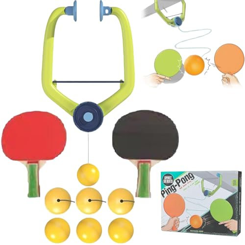 Door Ping Pong Game, Doorway Ping Pong, Door Jam Ping Pong, Indoor and Outdoor Adjustable Hanging Table Tennis Trainer Portable Set with 2 Racket and 6 Balls Exerciser Active for Ages 6+ (Set-B)