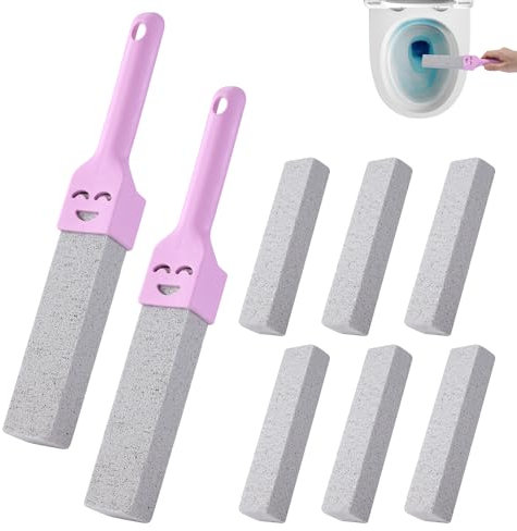 BUCOMTU 6 Stück teiliger Bimsstein Toilettenreiniger mit 2 Griffen, austauschbarer Putzstein, Bimsstein Toilette, Schmutzentferner für Toilette, Badewanne, Waschbecken, Waschbecken