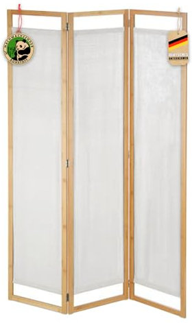 KARAT Trennwand Bambus mit Stoff als Raumteiler - 3-teilige Sichtschutz Stellwand Spanische Wand Raumtrenner Tennessee