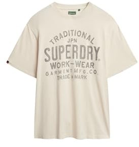 Superdry Herren Machined Goods Workwear T-Shirt Hafer Creme Meliert XL