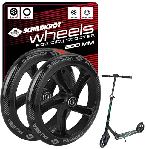 Schildkröt City Scooter 200 mm Replacement Wheels Set of 2 High-Quality PU Wheels (85A) with ABEC7 Bearings and Robust Plastic Rim