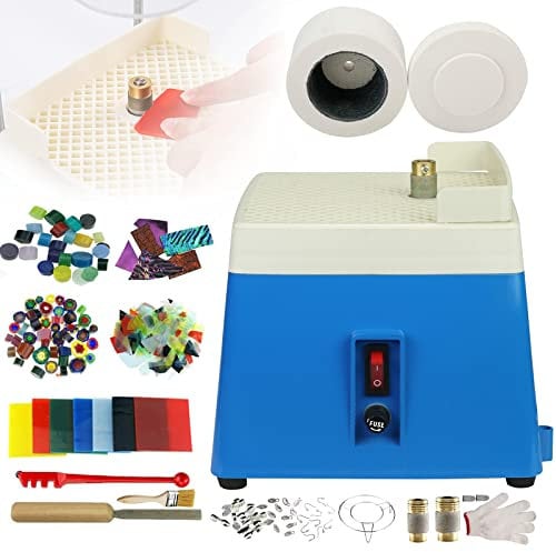 Stained Glass Grinder Kit - DIY Desktop Grinding Tool Machine with Microwave Kiln for Mini Glass Art, Homemade Earrings, Pendants, and Lamps - 220V