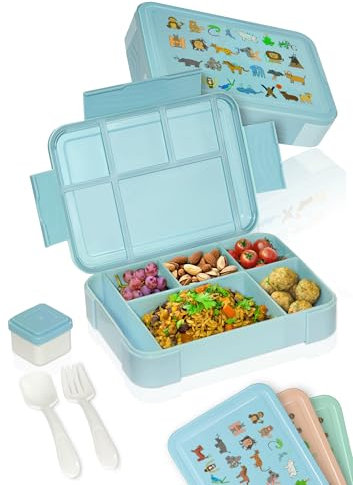 Deine Schulhelden Bento Box - Brotdose für Kinder - Bruchfeste, Auslaufsichere Lunchbox mit Besteck und Becher - BPA frei, Spülmaschinenfest und Mikrowellengeeignet - Kapazität 1330 ml (blau)