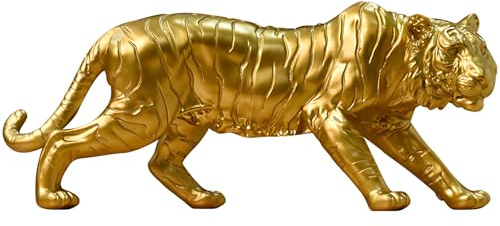 Pevfeciy Goldene Tiger Skulptur aus Kunstharz – Feng Shui Tiger Skulptur - Modernes Kunstwerk für Wohnzimmer Home-Deko & stilvolle Raumgestaltung,Gold
