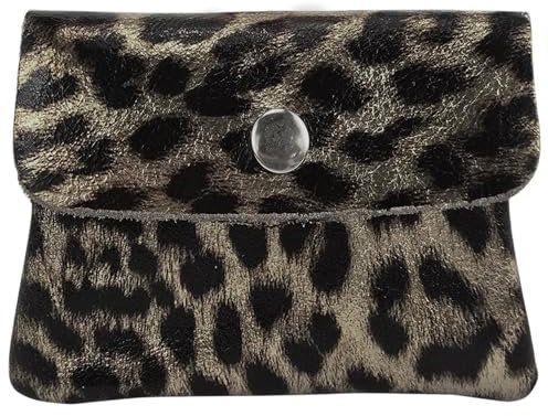 modamoda de P09 Damen Münzgeldbörse Geldbörse Portemonnaie Klein Leder Made in Italy P09 (Leo Altgold Metallic)
