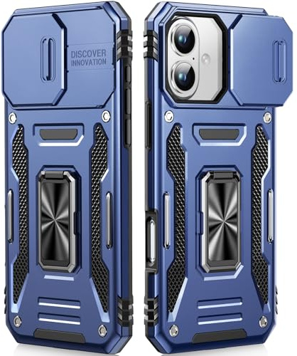 OLHAOMAO Hülle für iPhone 16 mit 360°-Drehständer,[Magnetischer Ringständer][Schiebebare Kameraabdeckung] Militärische Objektivschutzhülle für 16 6,1,Blau
